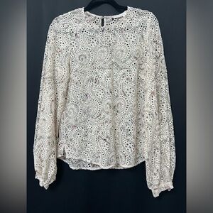 VERONICA BEARD delicate floral printed allover eyelet blouse.